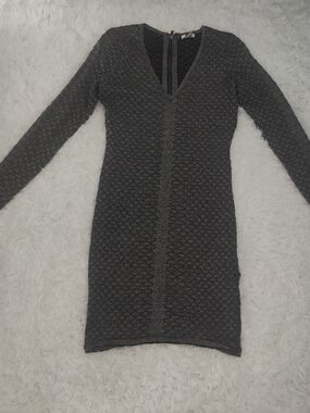 Cache Textured Long Sleeve Black Dress
